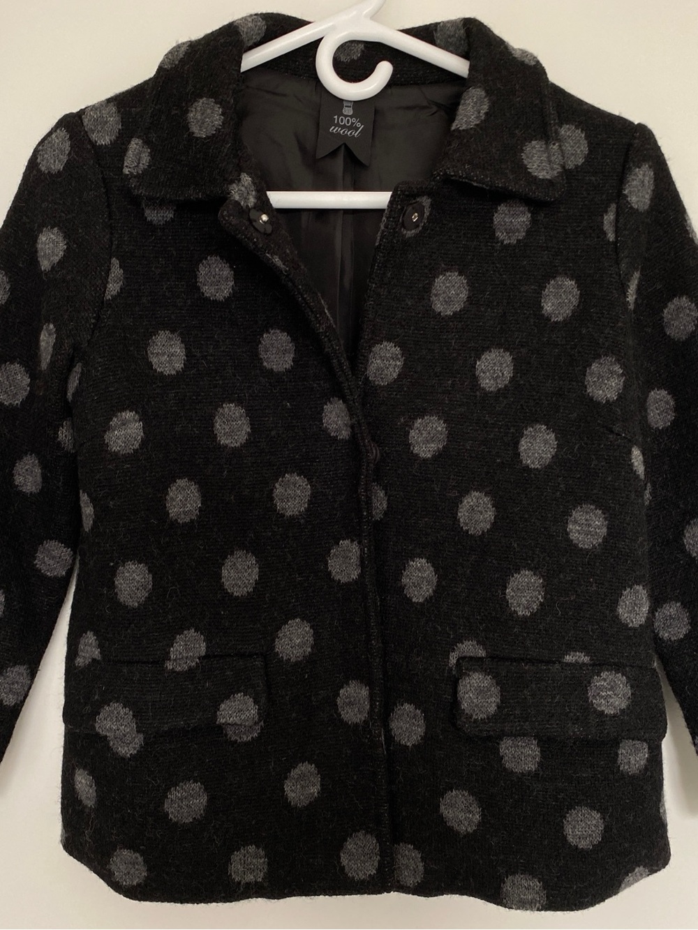 Black & Gray Polka Dot Wool Pea Coat - Women